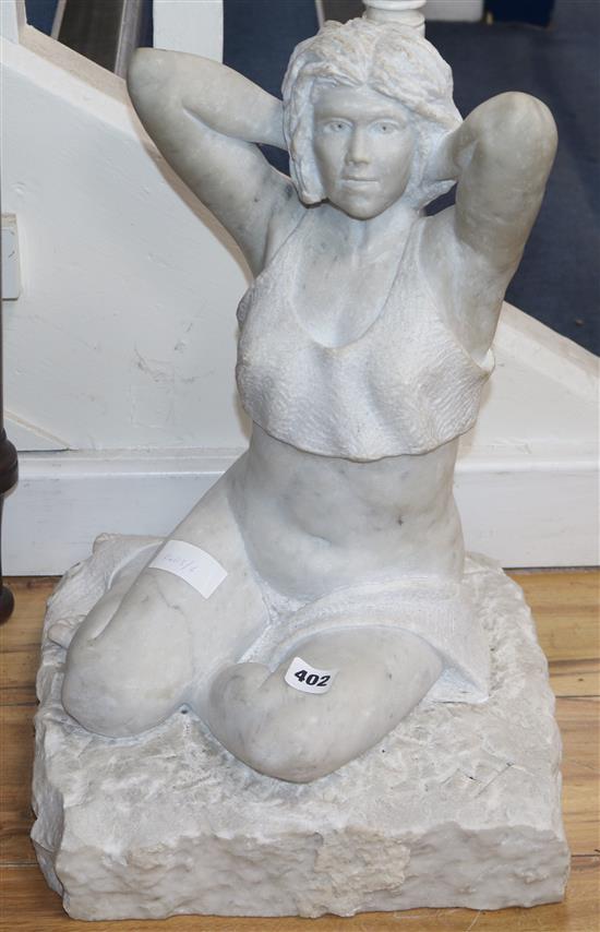 A carved white marble figure of a lady, H.48cm